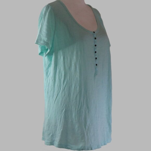Eddie Baurer Mint Green Short Sleeve Pullover Partial Snap Blouse Size XL (C929) - Picture 3 of 7
